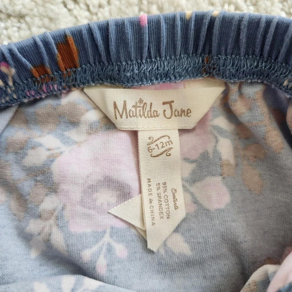 Matilda Jane Baby Girls‎ Blue Pink Floral Ruffle Diaper Cover Bloomer 6-12M